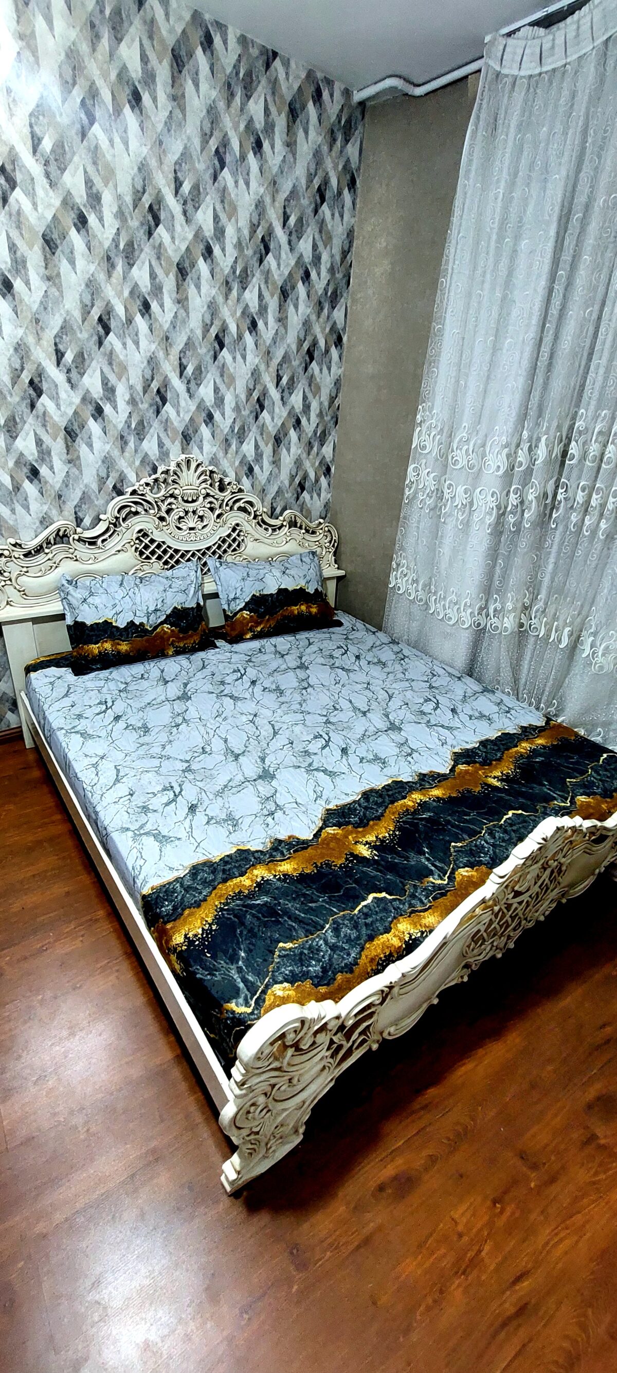 روتختی دونفره سفید طرح شنی سنگی - Image 1