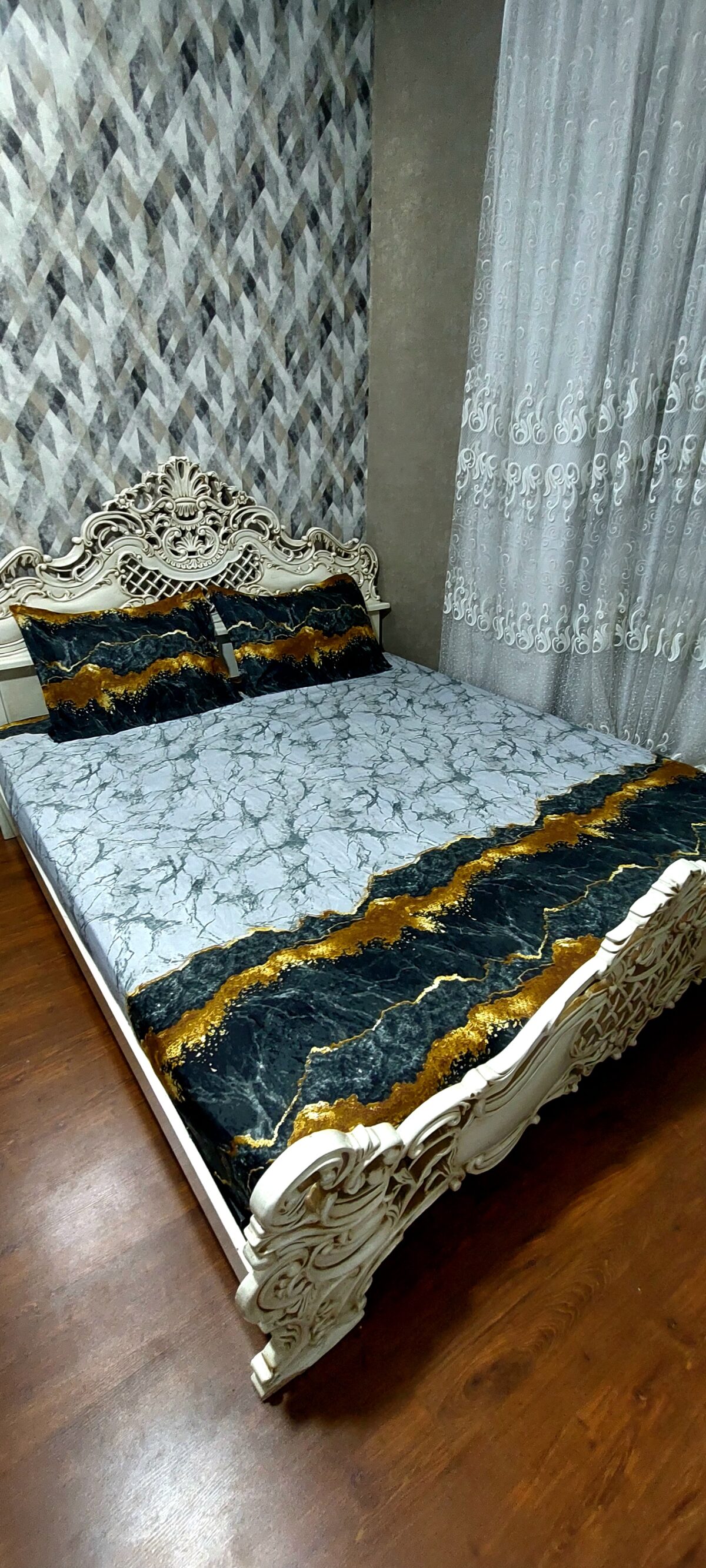 روتختی دونفره سفید طرح شنی سنگی - Image 2