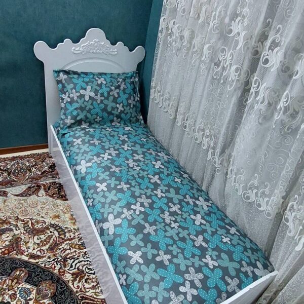 روتختی یکنفره گلدار ابی طوسی