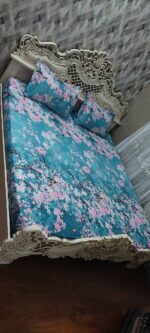 روتختی دونفره فیروزه ای شکوفه صورتی - Image 2