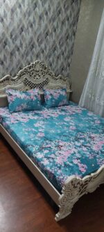روتختی دونفره فیروزه ای شکوفه صورتی