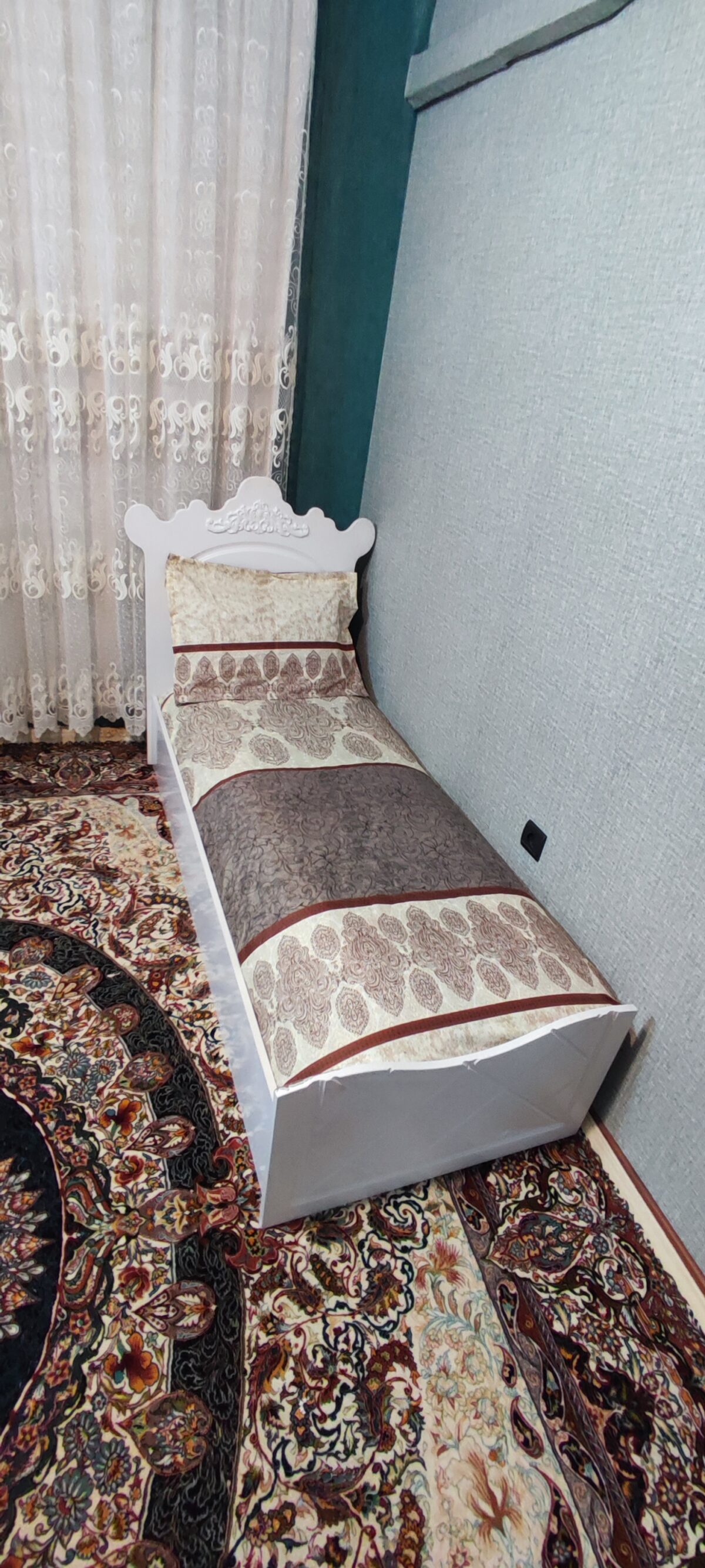 روتختی یکنفره زمینه کرم گل قهوه ای - Image 3